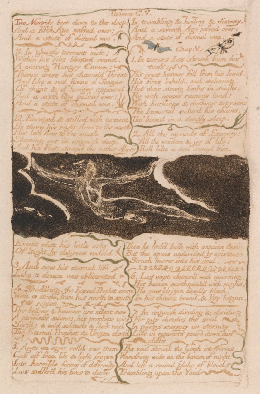 El Primer Libro de Urizen, Placa 16, Dos Fosas Nasales Inclinadas hacia lo Profundo.... (Bentley 13) de William Blake
