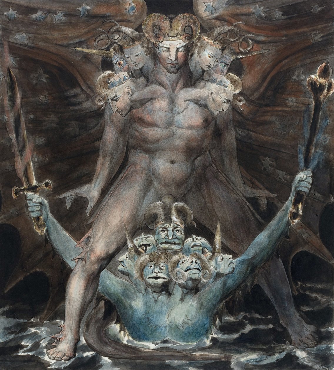 El gran dragón rojo y la bestia del mar de William Blake