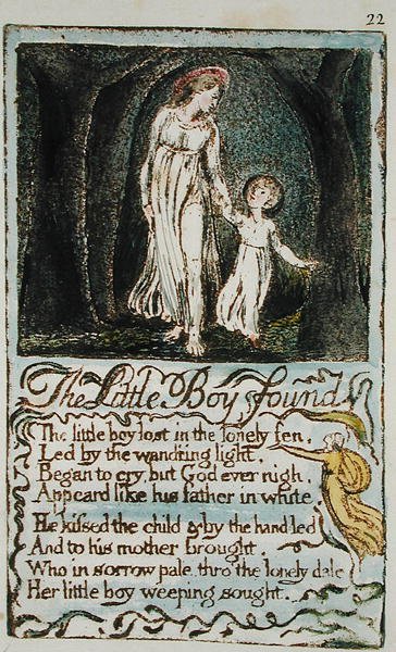 El niño pequeño encontrado, ilustración de Canciones de Inocencia y de Experiencia (Bentley Copia L) pl.22 de William Blake