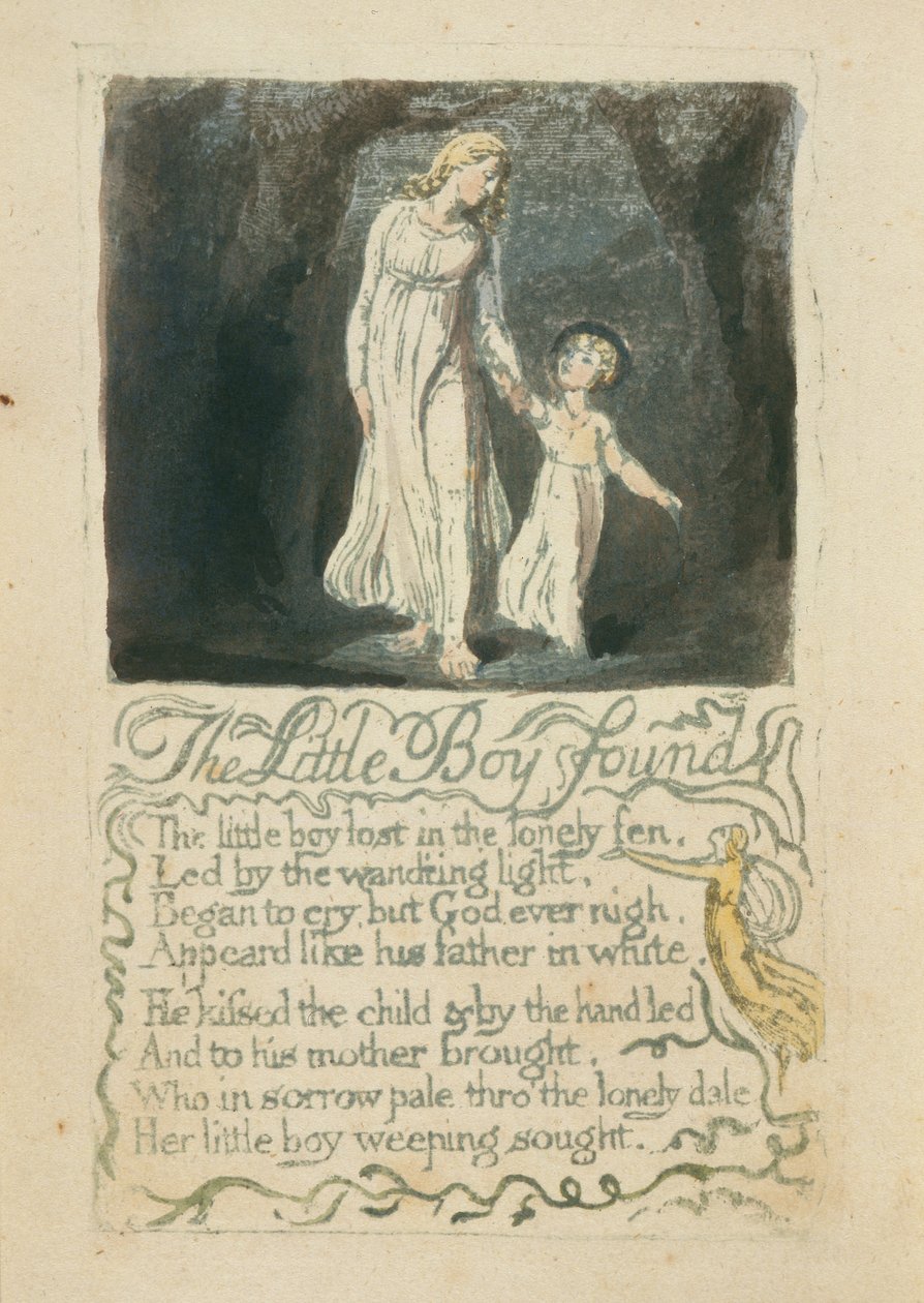El niño pequeño encontrado, placa 16 de Canciones de Inocencia, 1789 de William Blake