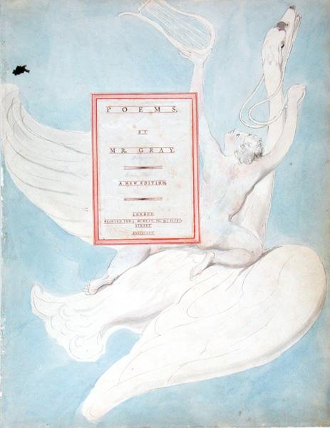 El Genio Pindárico Recibiendo su Lira, página de título de Los Poemas de Thomas Gray de William Blake