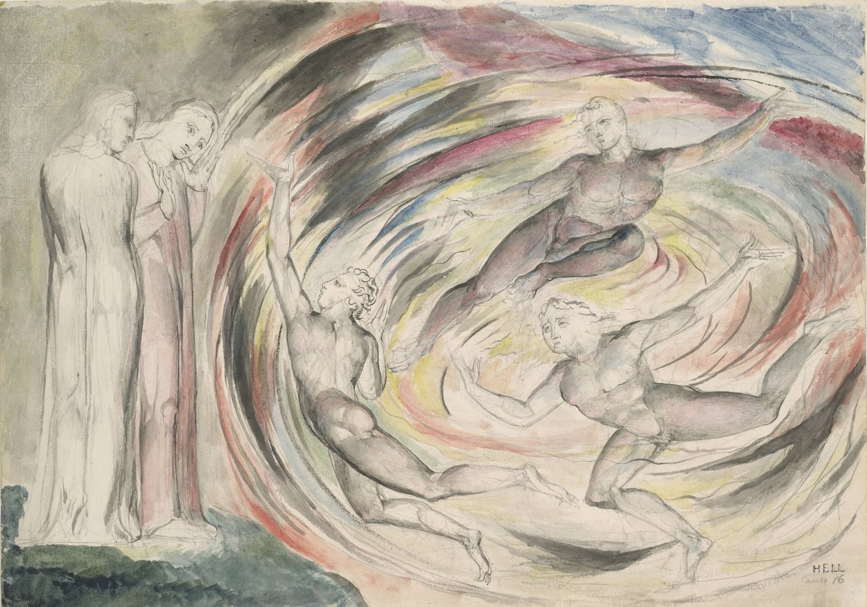 El Castigo de Rusticucci y sus Compañeros, ilustración de la Divina Comedia de Dante Alighieri, 1824-27 de William Blake
