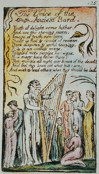 La voz del antiguo bardo, ilustración de Canciones de Inocencia y de Experiencia, (Bentley Copia L) pl.25 de William Blake
