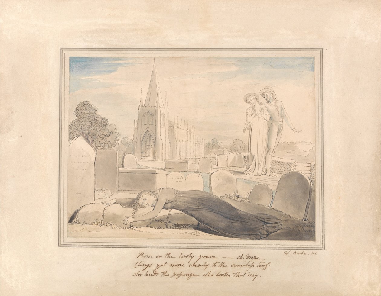 La Viuda Abrazando la Tumba de su Esposo de William Blake