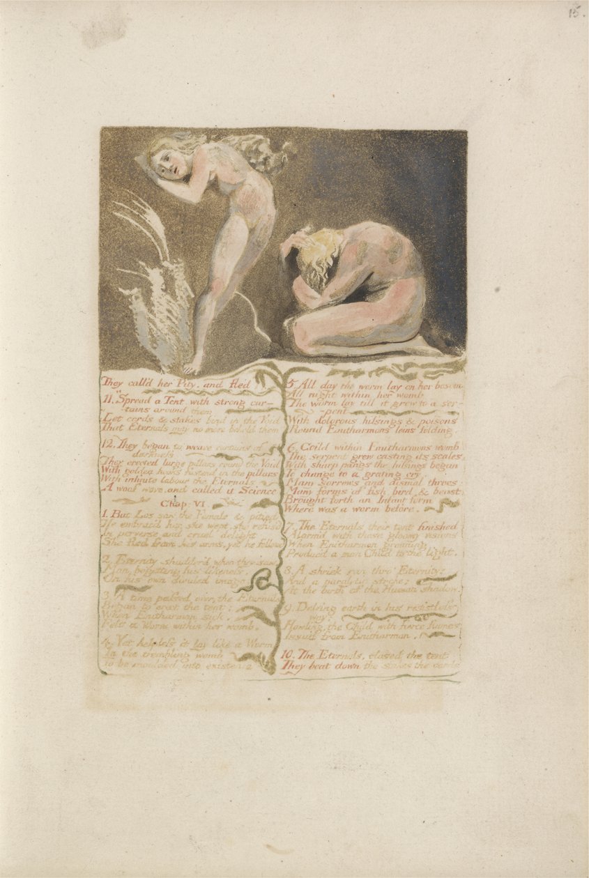 La llamaron Piedad y huyeron..., lámina 19 de El Primer Libro de Urizen, 1794 de William Blake