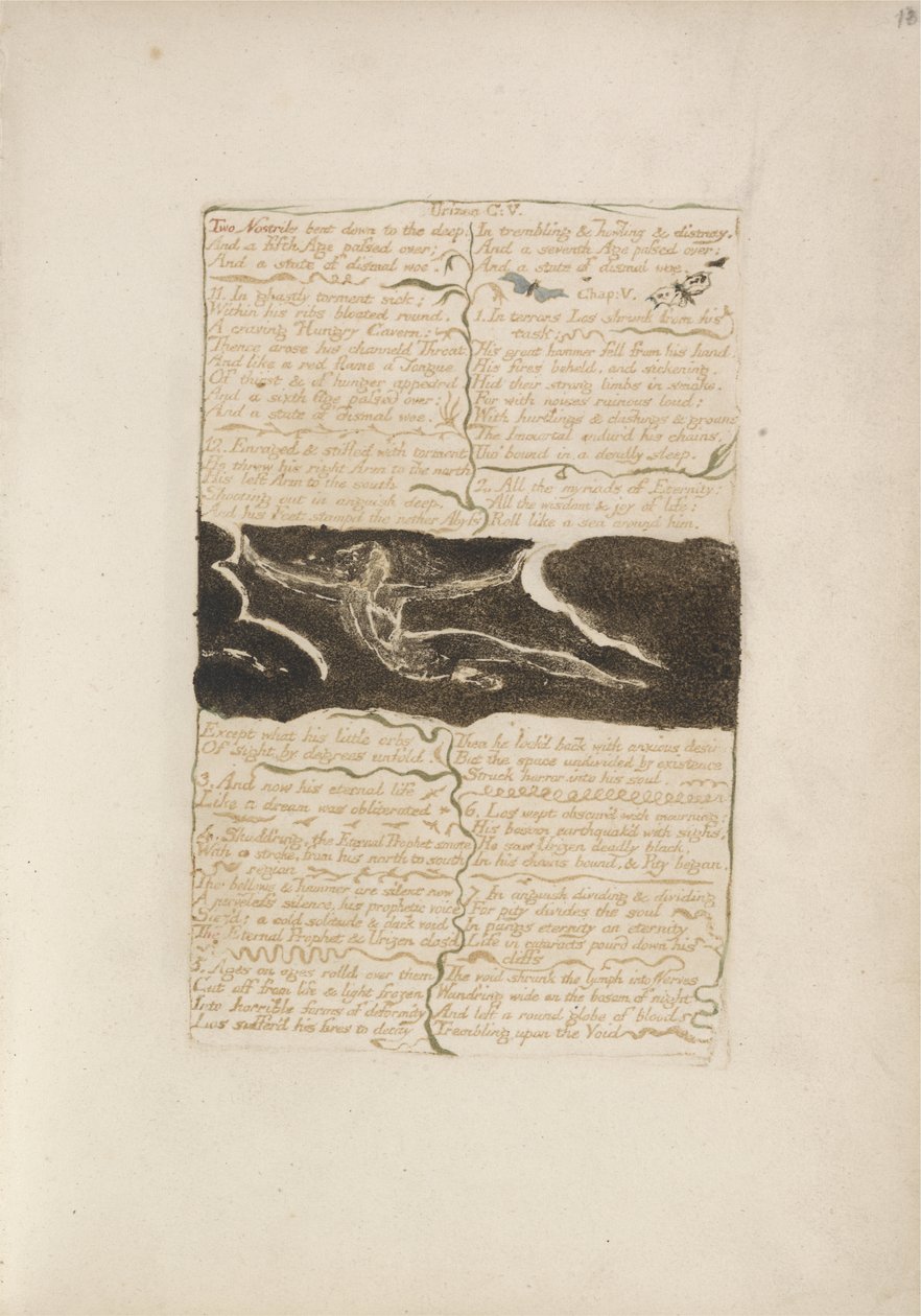 Dos fosas nasales dobladas hacia las profundidades..., lámina 16 de El Primer Libro de Urizen, 1794 de William Blake