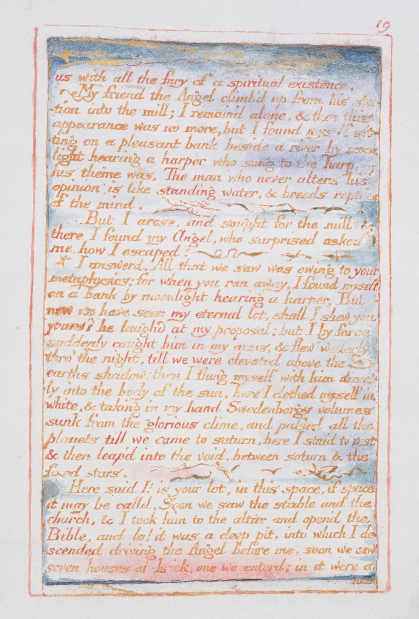 Nosotros con toda la furia de una existencia espiritual..., texto de El matrimonio del cielo y el infierno, c.1790-3 de William Blake