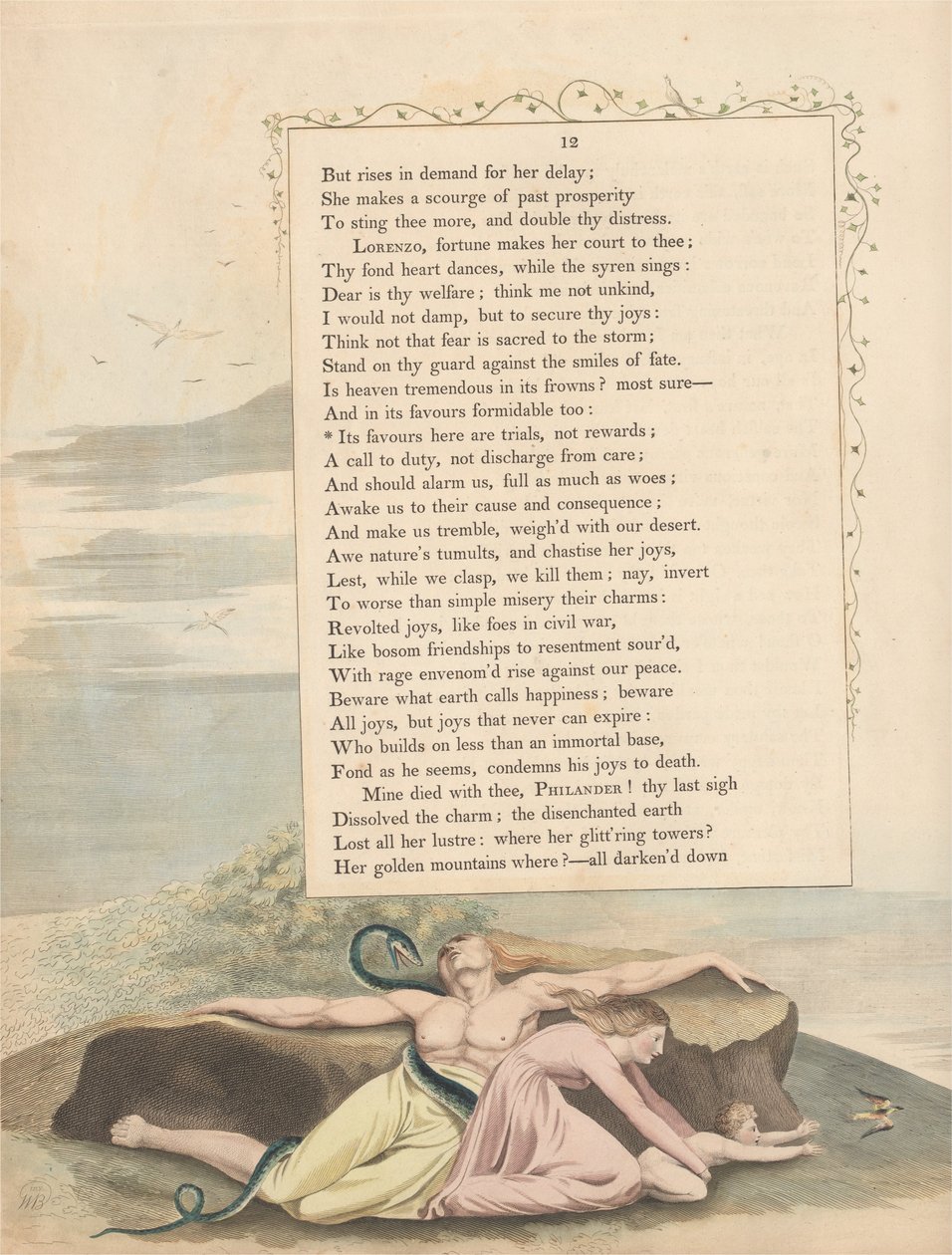 Pensamientos Nocturnos de Young, Página 12, Sus Favores Aquí Son Pruebas, No Recompensas de William Blake