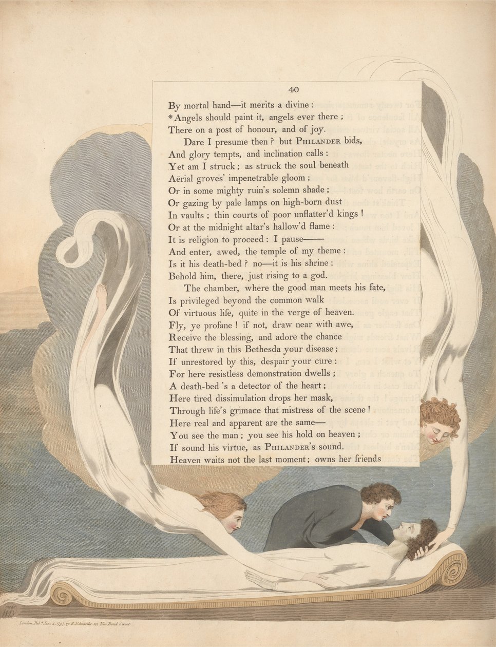 Pensamientos Nocturnos de Young, Página 40, Los Ángeles Deberían Pintarlo, Ángeles Siempre Allí de William Blake