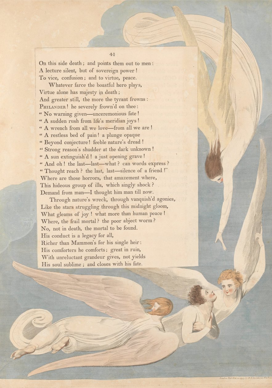 Pensamientos Nocturnos de Young, Página 41, Una Marca Radiante; el Lecho de Muerte del Justo de William Blake