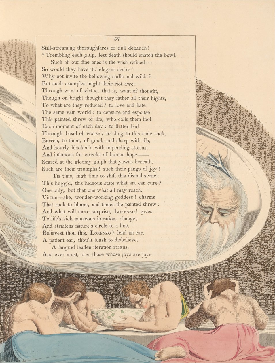 Pensamientos Nocturnos de Young, Página 57, Temblando Cada Trago, No Sea que la Muerte Arrebate el Tazón de William Blake