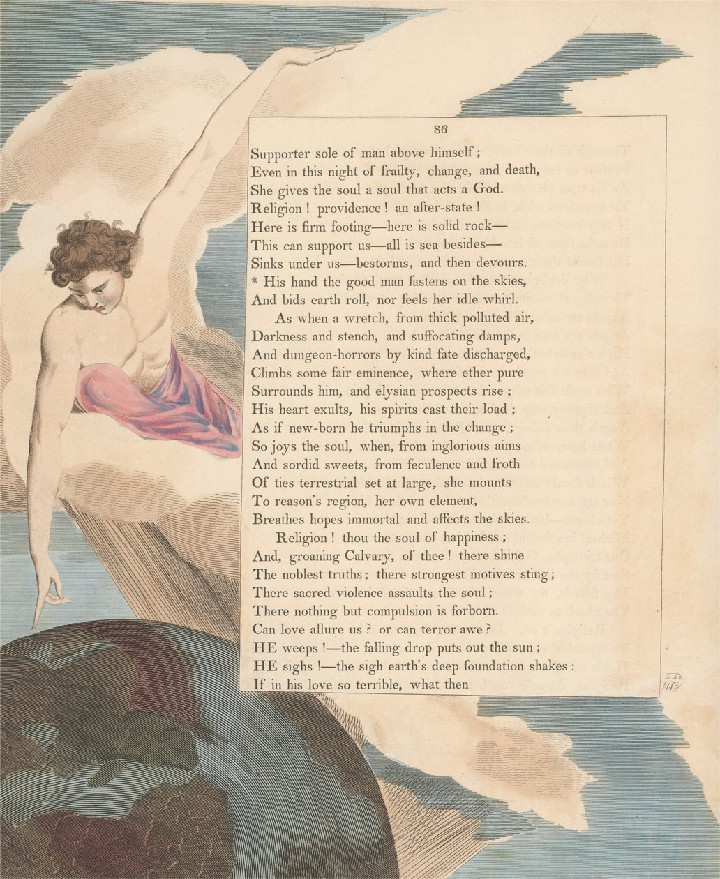 Pensamientos Nocturnos de Young, Página 86, Su Mano el Buen Hombre Afianza en los Cielos de William Blake