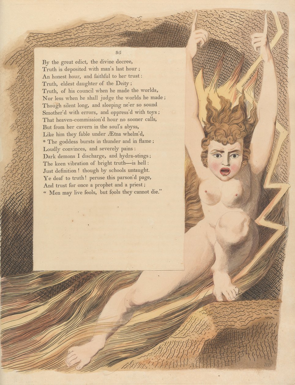 Pensamientos Nocturnos de Young, Página 95, La diosa estalla en trueno y en llama de William Blake