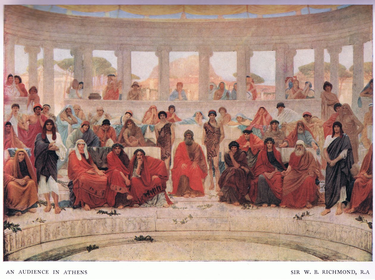 Una audiencia en Atenas durante la representación de Agamenón, de The Gresham Publishing Company Ltd, 1920 de William Blake Richmond