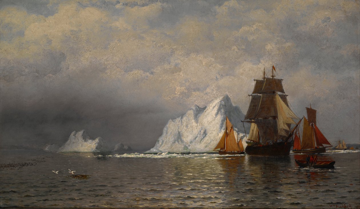 Ballenero y barcos de pesca cerca de la costa de Labrador de William Bradford