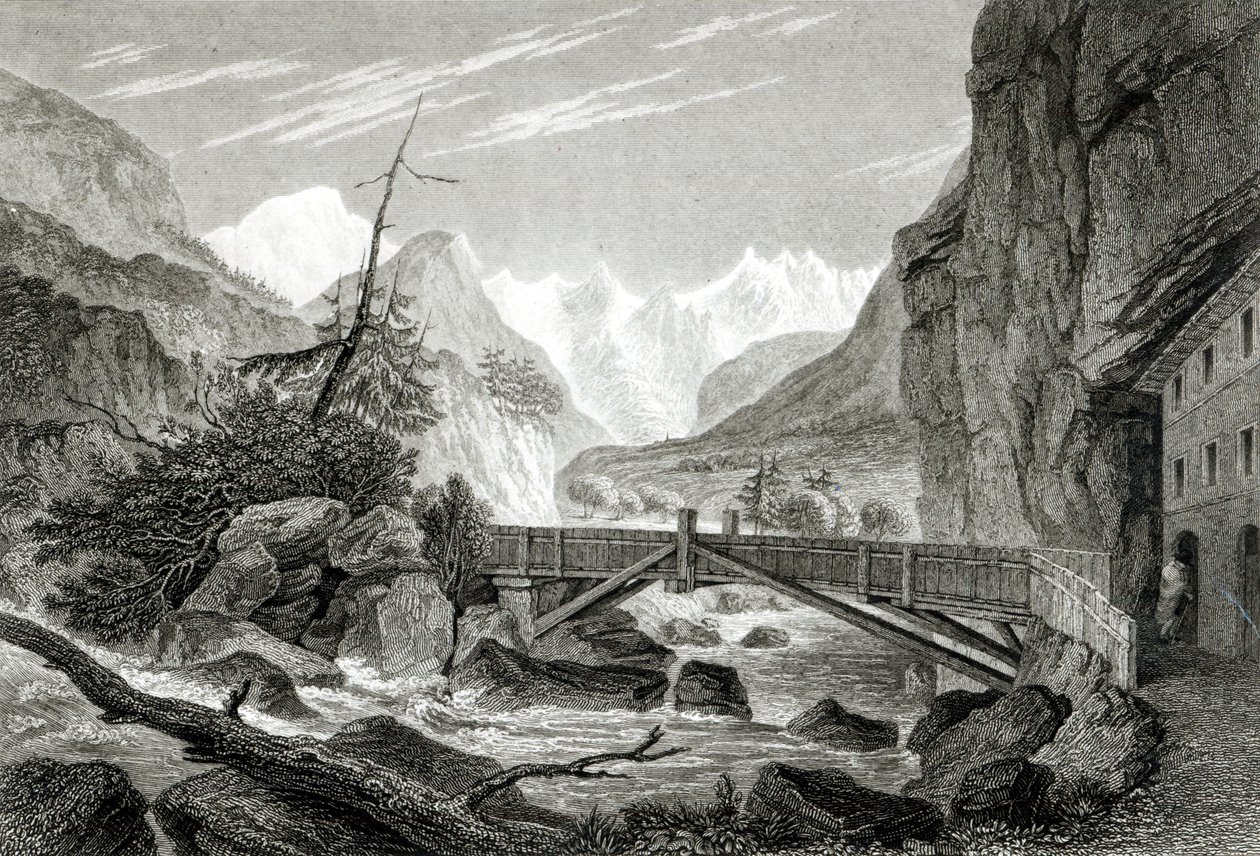 Mont Blanc desde los baños de St. Didier, grabado por C. Westwood de William Brockedon