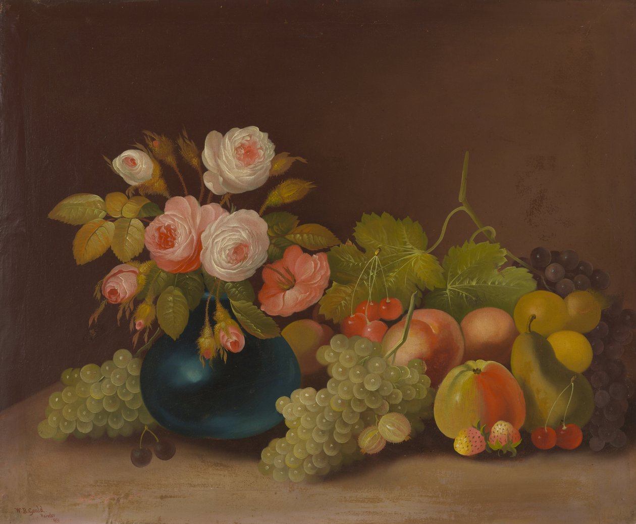 Rosas repollo y frutas de William Buelow Gould