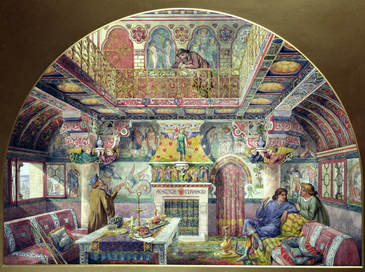 Diseño para la decoración de la sala de fumar de verano en el Castillo de Cardiff, 1870 de William Burges