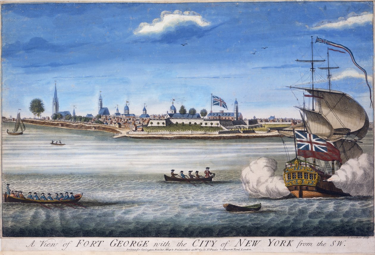 Vista de Fort George con la ciudad de Nueva York desde el suroeste, grabado por John Carwitham, ca. 1764 de William Burgis