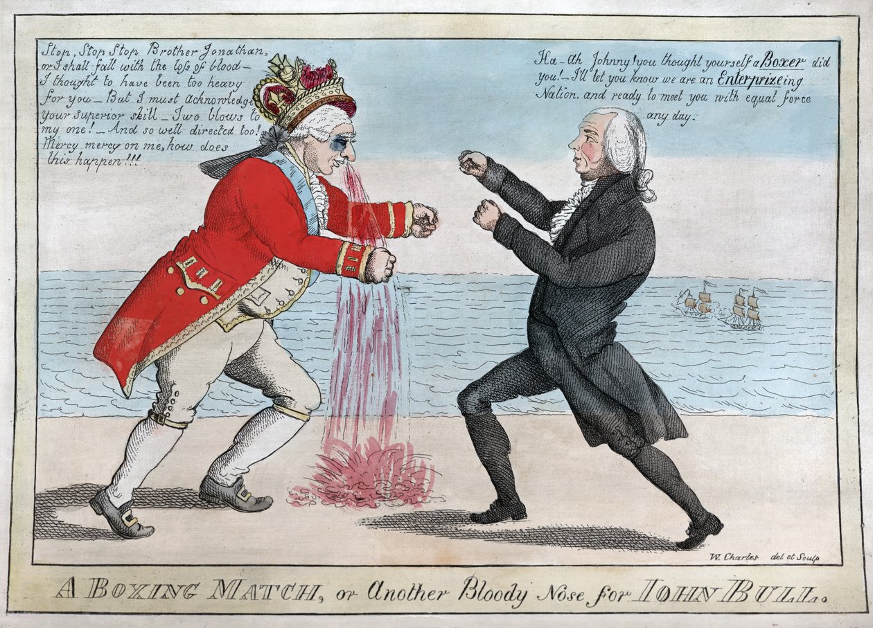 Una pelea de boxeo o Otra nariz sangrienta para John Bull, pub. 1813 de William Charles