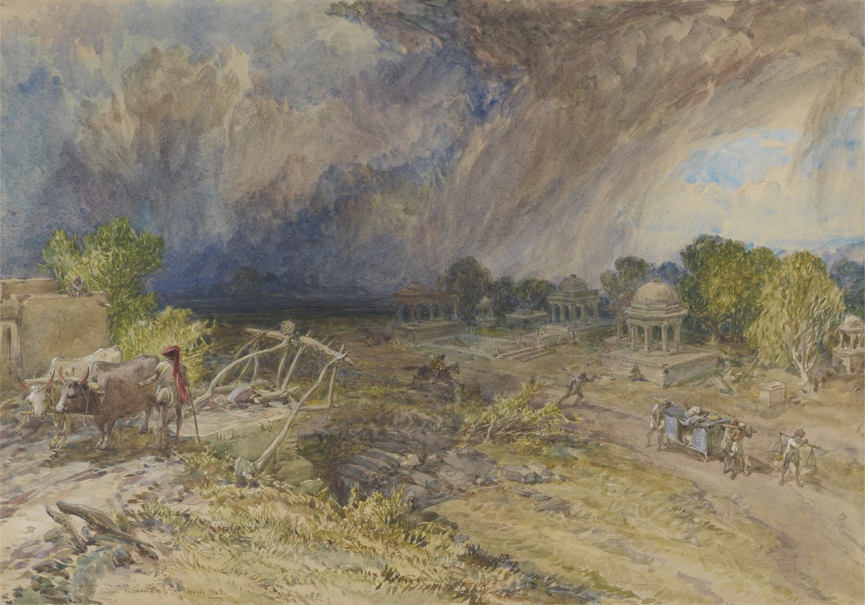 Tormenta de polvo acercándose, cerca de Jaipur Rajputana, 1863 de William Crimea Simpson