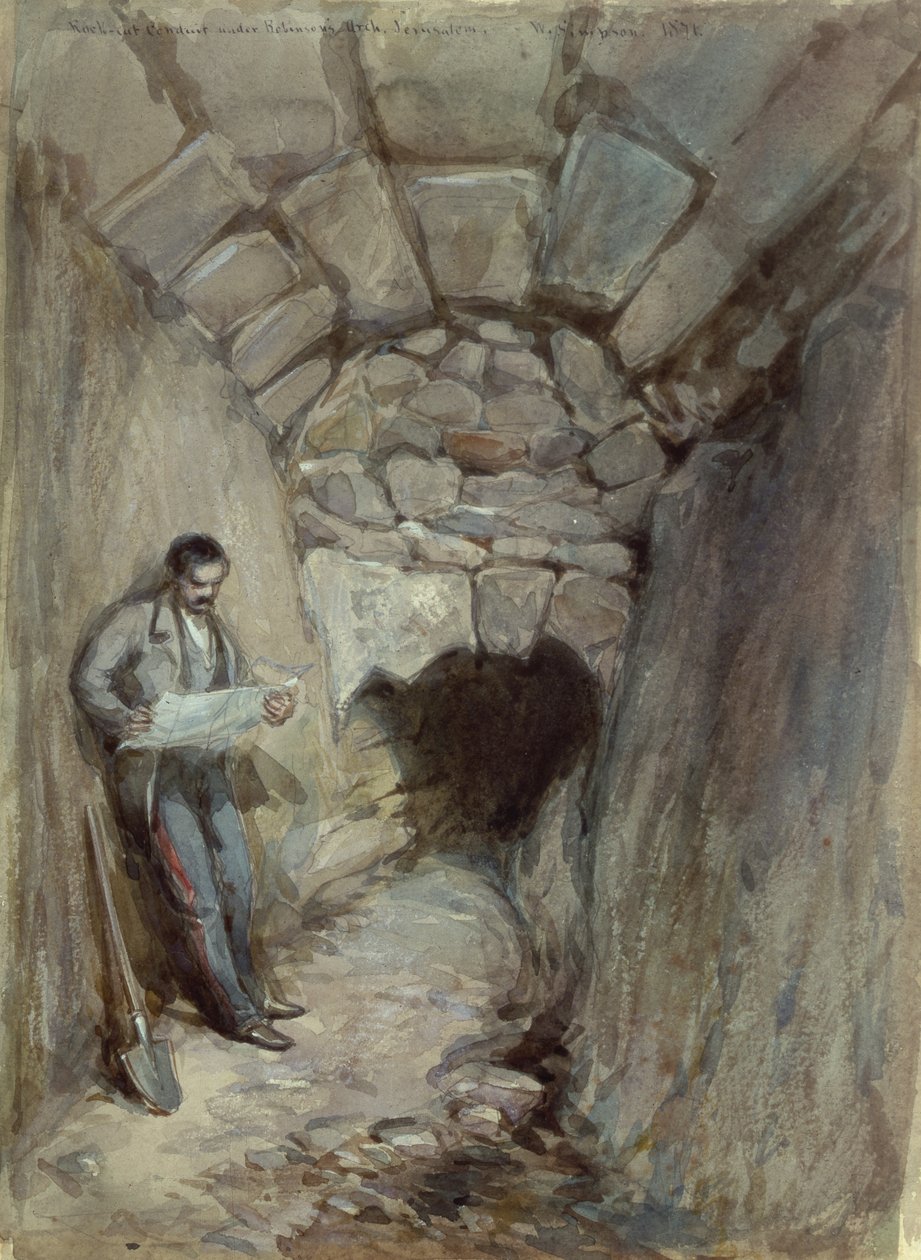 Conducción tallada en roca bajo el Arco de Robinson, Jerusalén, 1871 de William Crimea Simpson