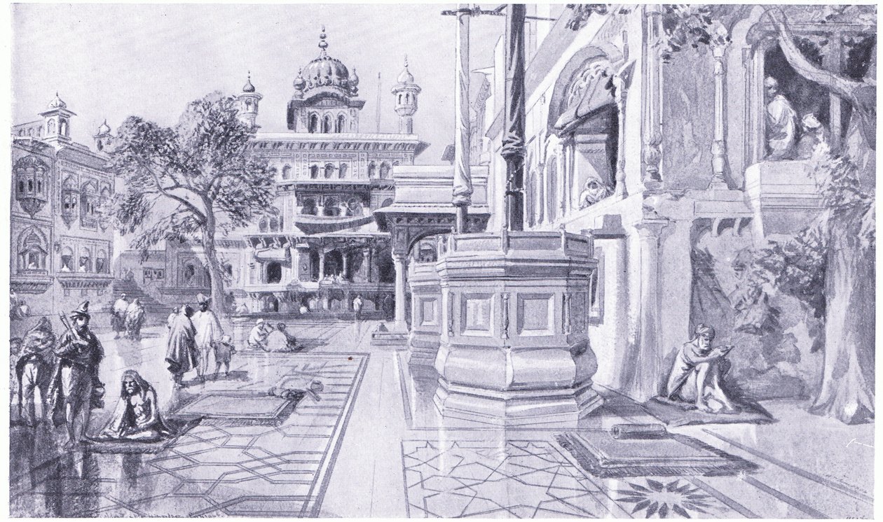 El Akal Bunga en el Templo Dorado de Amritsar, 1864 d.C. de William Crimea Simpson