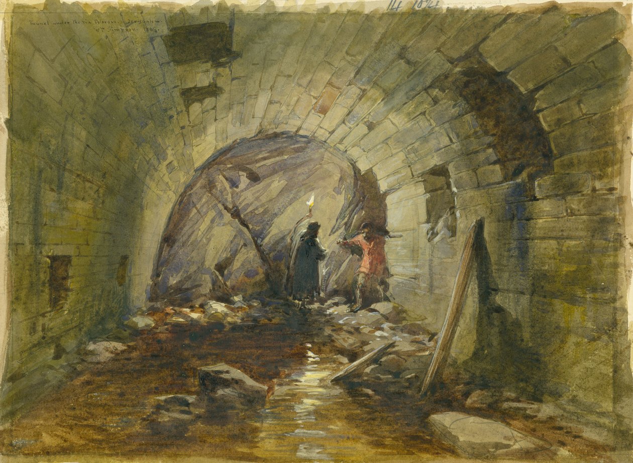 Túnel bajo la Vía Dolorosa, Jerusalén, 1869 de William Crimea Simpson