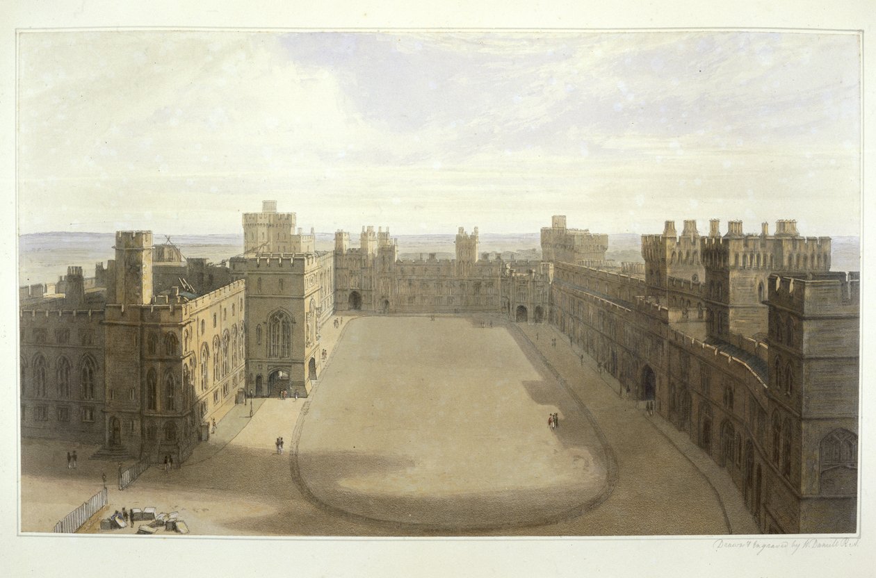 Mirando hacia el patio en Windsor, de una compilación de vistas de Windsor, Eton y Virginia Water, c.1825-30 de William Daniell