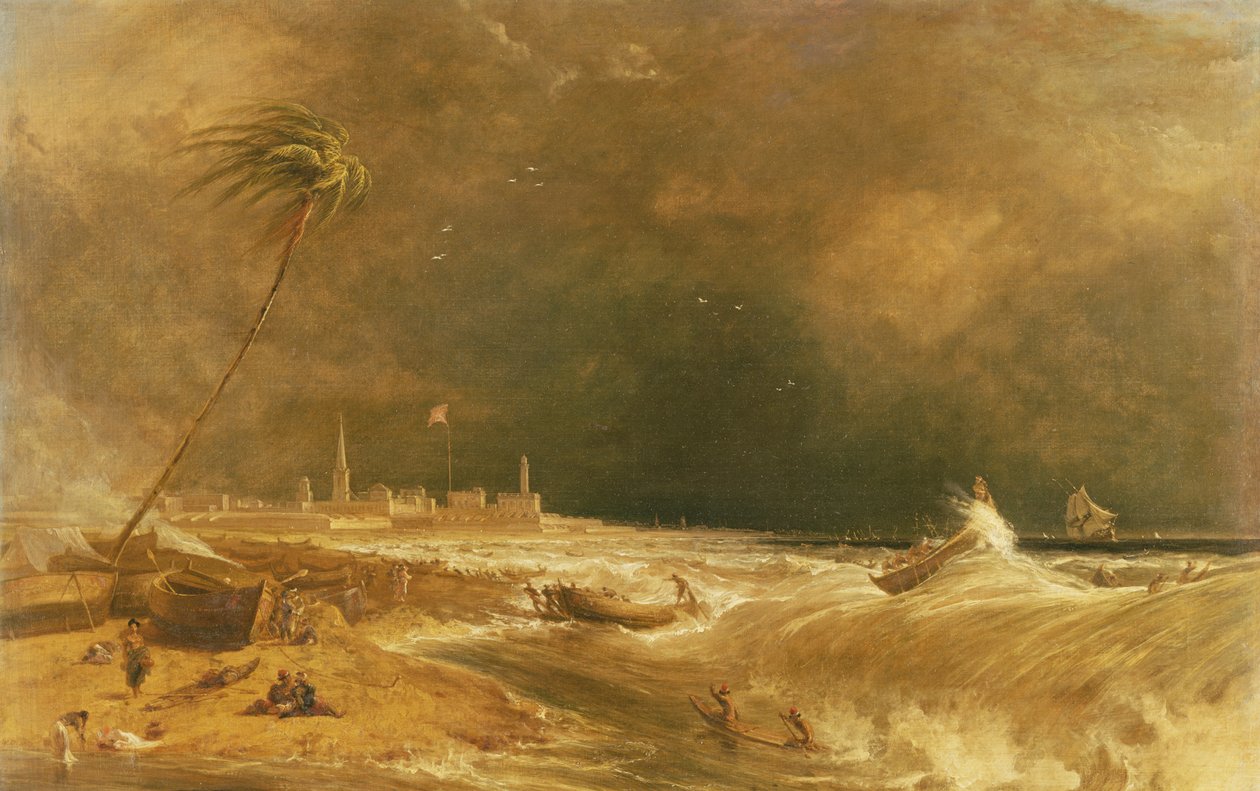 Madras, o Fuerte St. George, en la Bahía de Bengala - Una tormenta pasando, 1833 de William Daniell