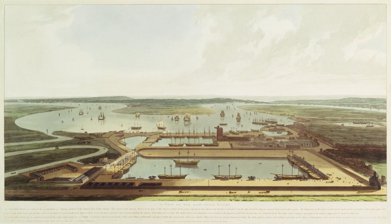 Nuevo muelle, Wapping, 1808 de William Daniell