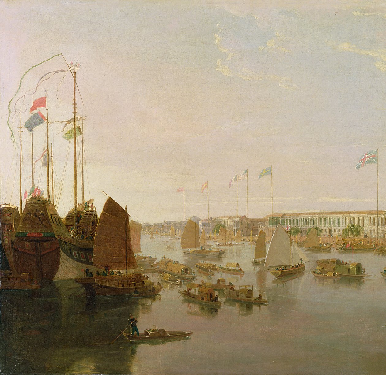Las fábricas europeas, Cantón, 1806 (detalle) de William Daniell