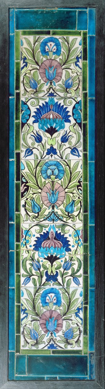Cinco azulejos con diseño floral continuo de William de Morgan