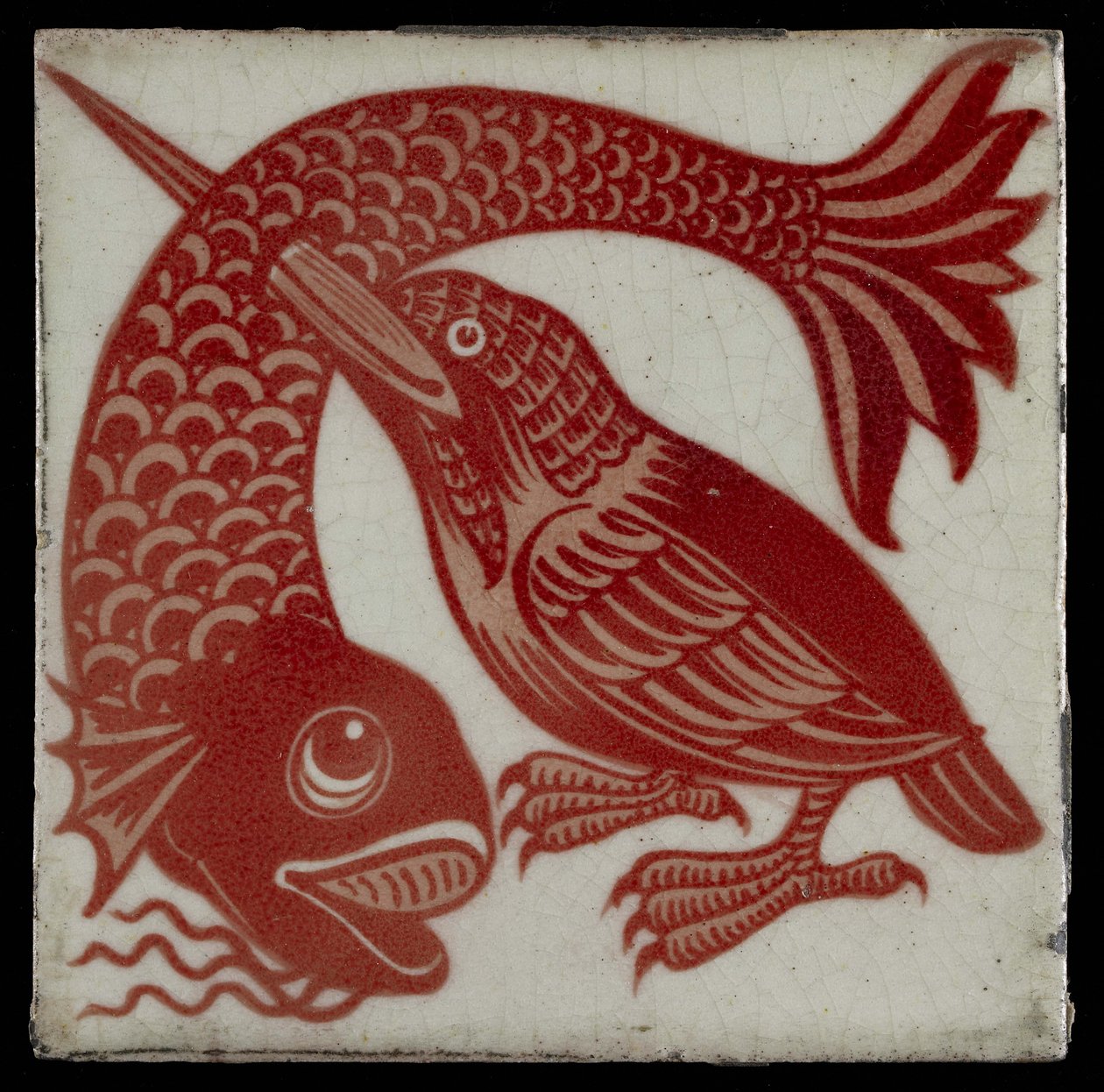 Azulejo con Martín Pescador con Pico a través del Pez, 1882-88 de William de Morgan