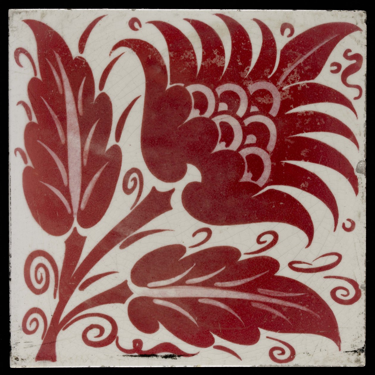 Azulejo con Flor Estilizada con Dos Hojas y Zarcillos, 1882-88 de William de Morgan