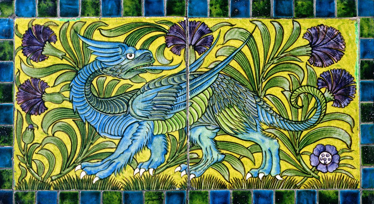 Azulejo con diseño de dragón de William de Morgan