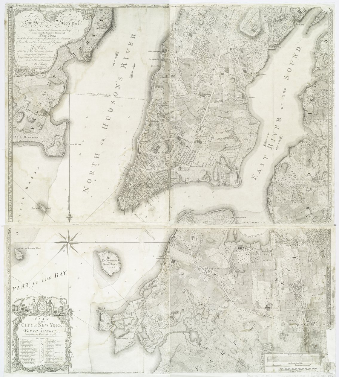 Plano de la ciudad de Nueva York en América del Norte levantado en los años 1766 y 1767 publicado en el Atlas de Faden, 1776 de William Faden