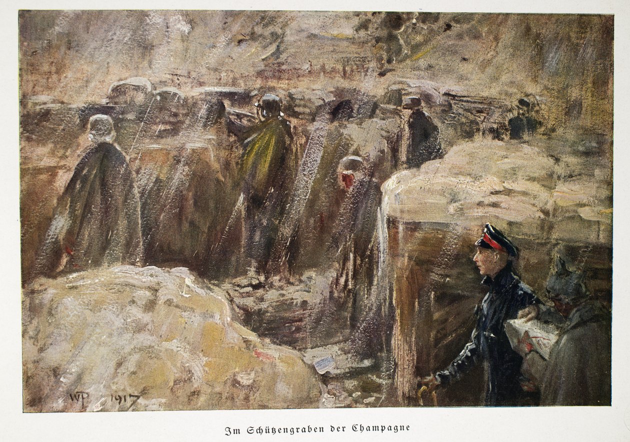 Guillermo, príncipe heredero de Alemania visitando las tropas detrás de las líneas en sus trincheras en Champagne pub. 1917 de William Friedrich Georg Pape