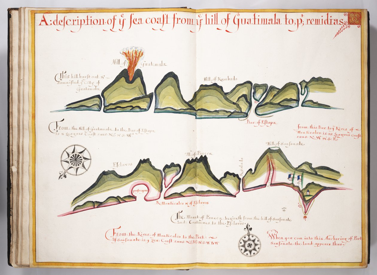 Sra. Elkins 169 Una descripción de la costa desde la colina de Guatemala hasta... Ilustración de Waggoner of the Sea de William Hack