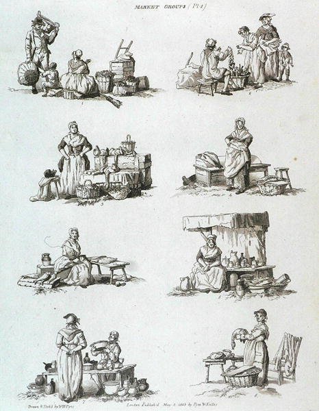 Grupos de mercado, de Microcosmos, Vol.II, grabado por J. Hill, c.1806 de William Henry after Pyne