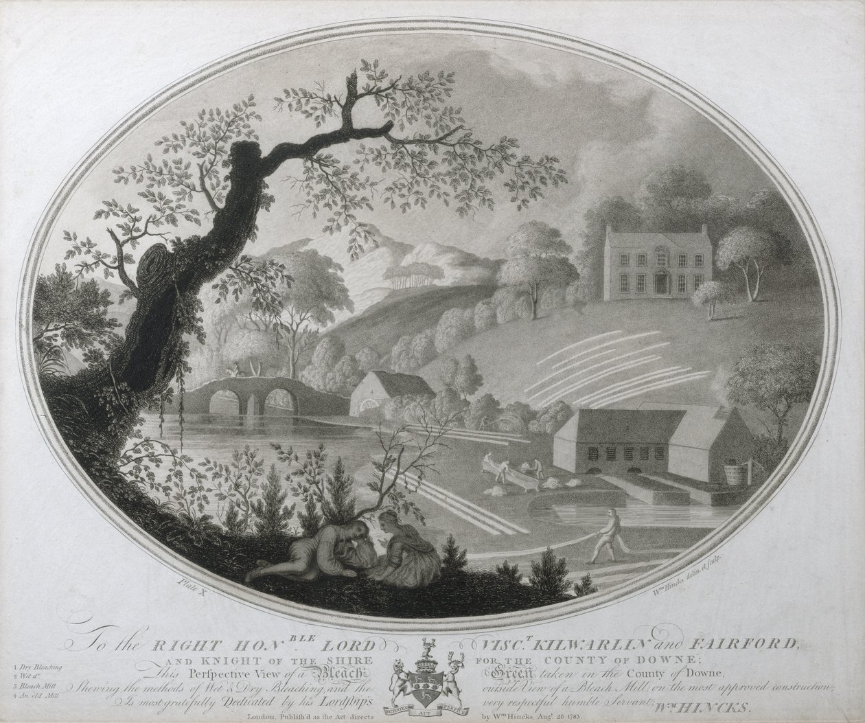Vista en Perspectiva de un Verde de Blanqueo tomado en el Condado de Down, placa X de La Manufactura de Lino de Irlanda, 1783 de William Hincks