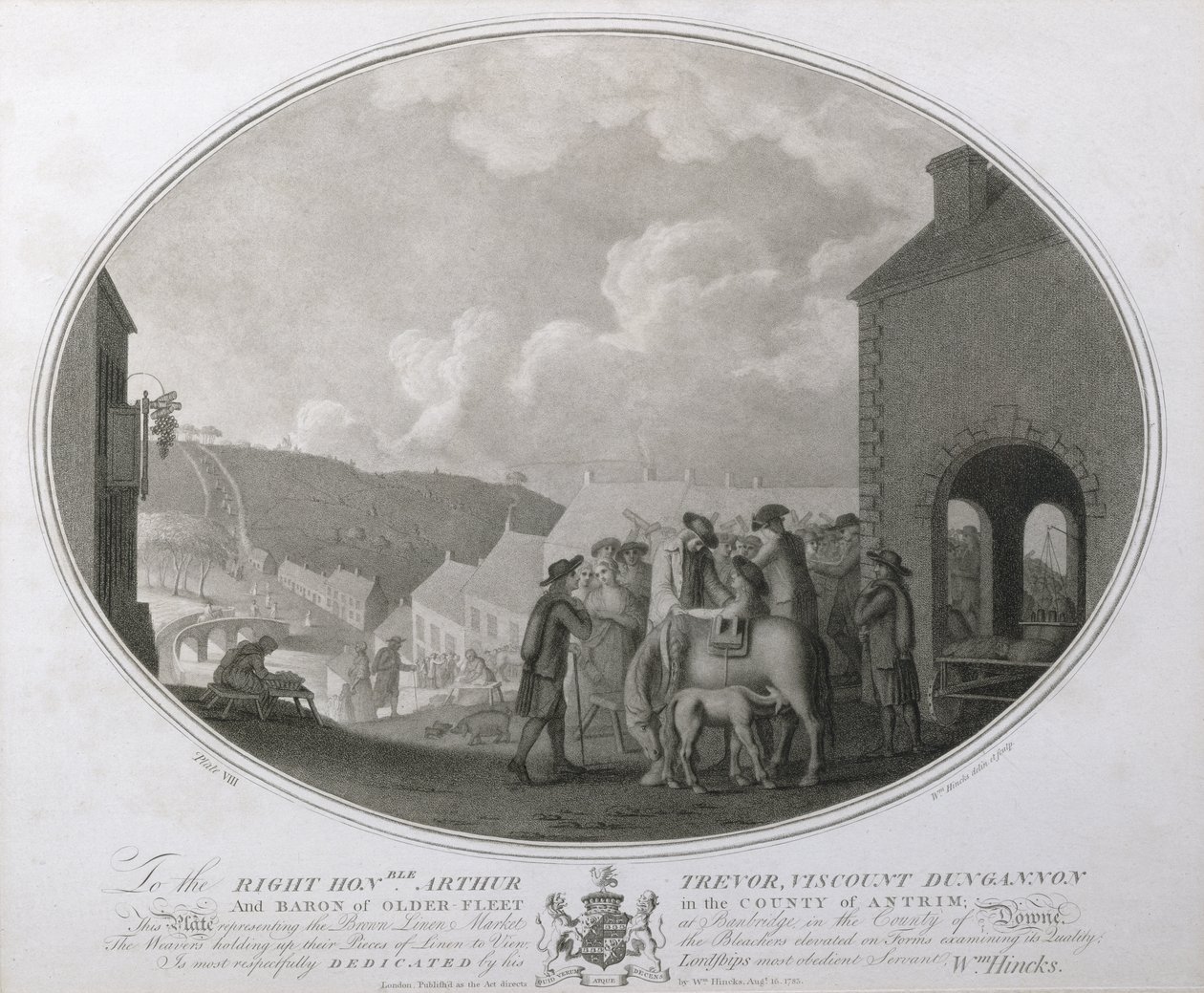 El Mercado de Lino Marrón en Banbridge en el Condado de Antrim, placa VIII de La Manufactura de Lino de Irlanda, 1783 de William Hincks