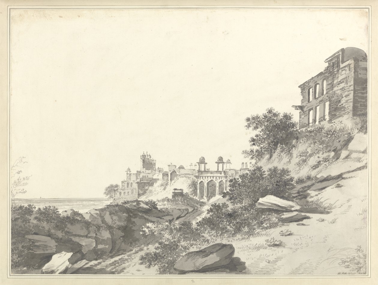 Vista de las ruinas del Palacio y la Mezquita en Fatepur Sikri, c.1783 de William Hodges