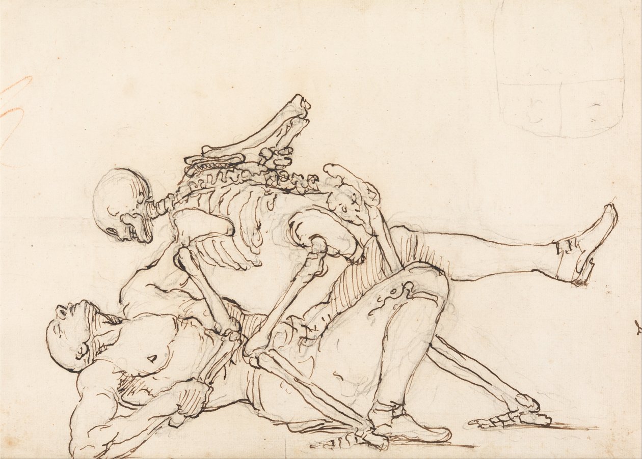 Epitafio de George Taylor- La muerte dando a George Taylor un golpe cruzado de William Hogarth
