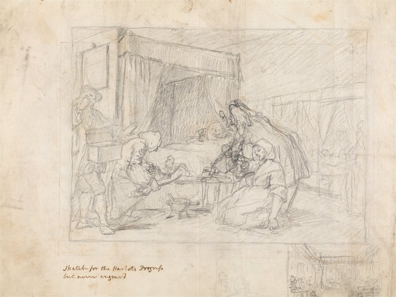 Escena de operación en un hospital con bocetos subsidiarios en el margen inferior derecho de William Hogarth
