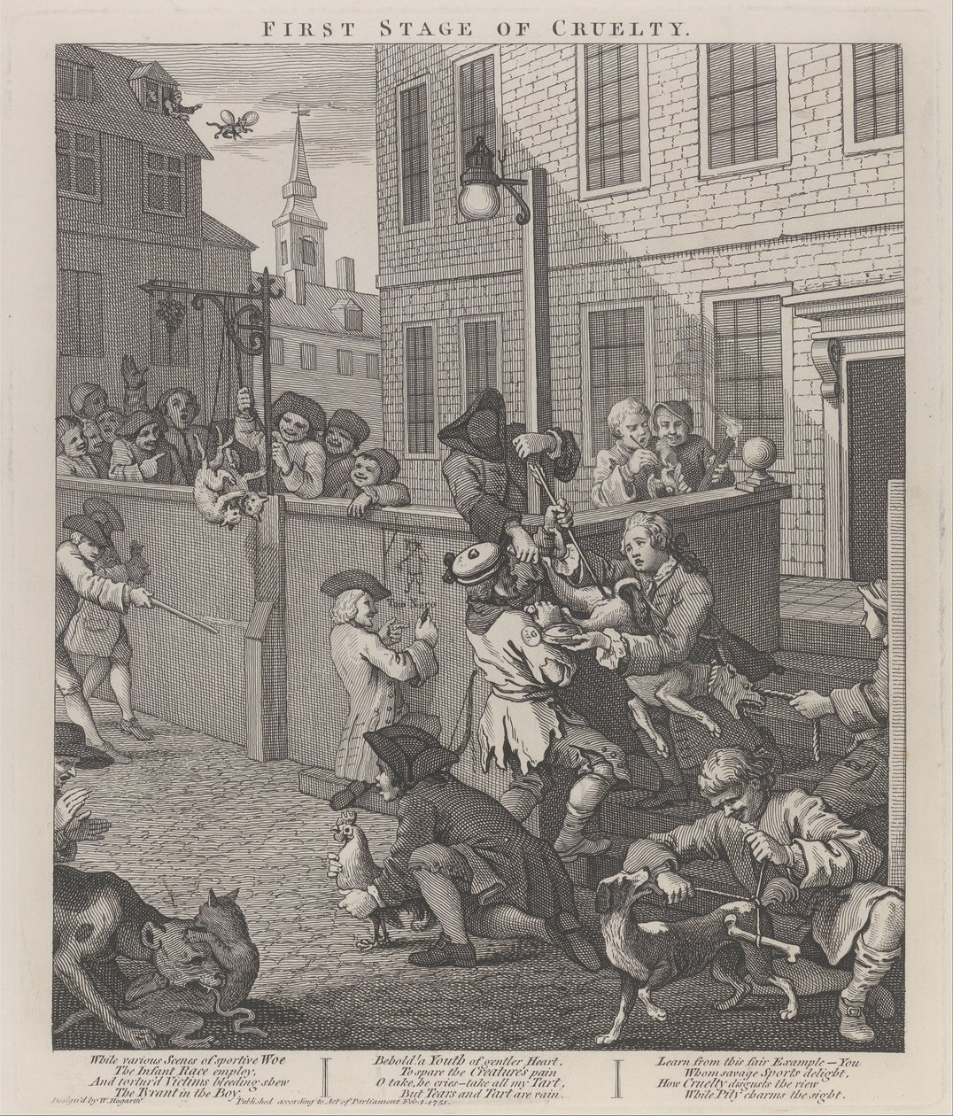 La primera etapa de la crueldad- Niños torturando animales de William Hogarth