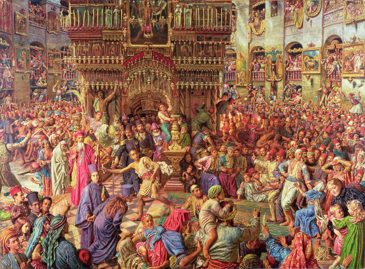El milagro del fuego sagrado, Iglesia del Santo Sepulcro en Jerusalén, 1892-99 de William Holman Hunt