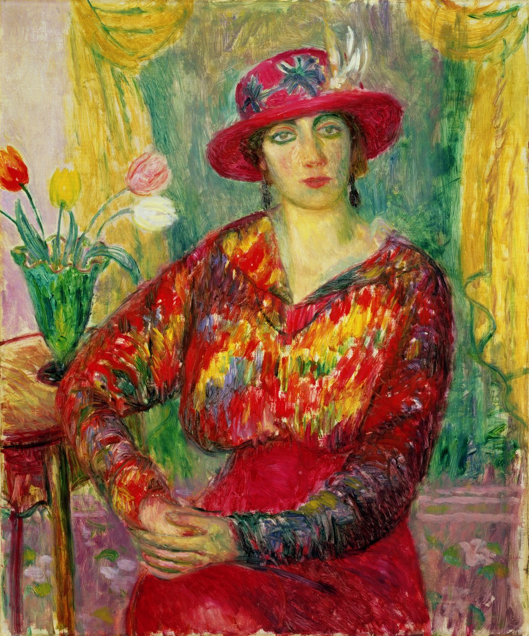 Niña con vestido y sombrero rojo de William James Glackens