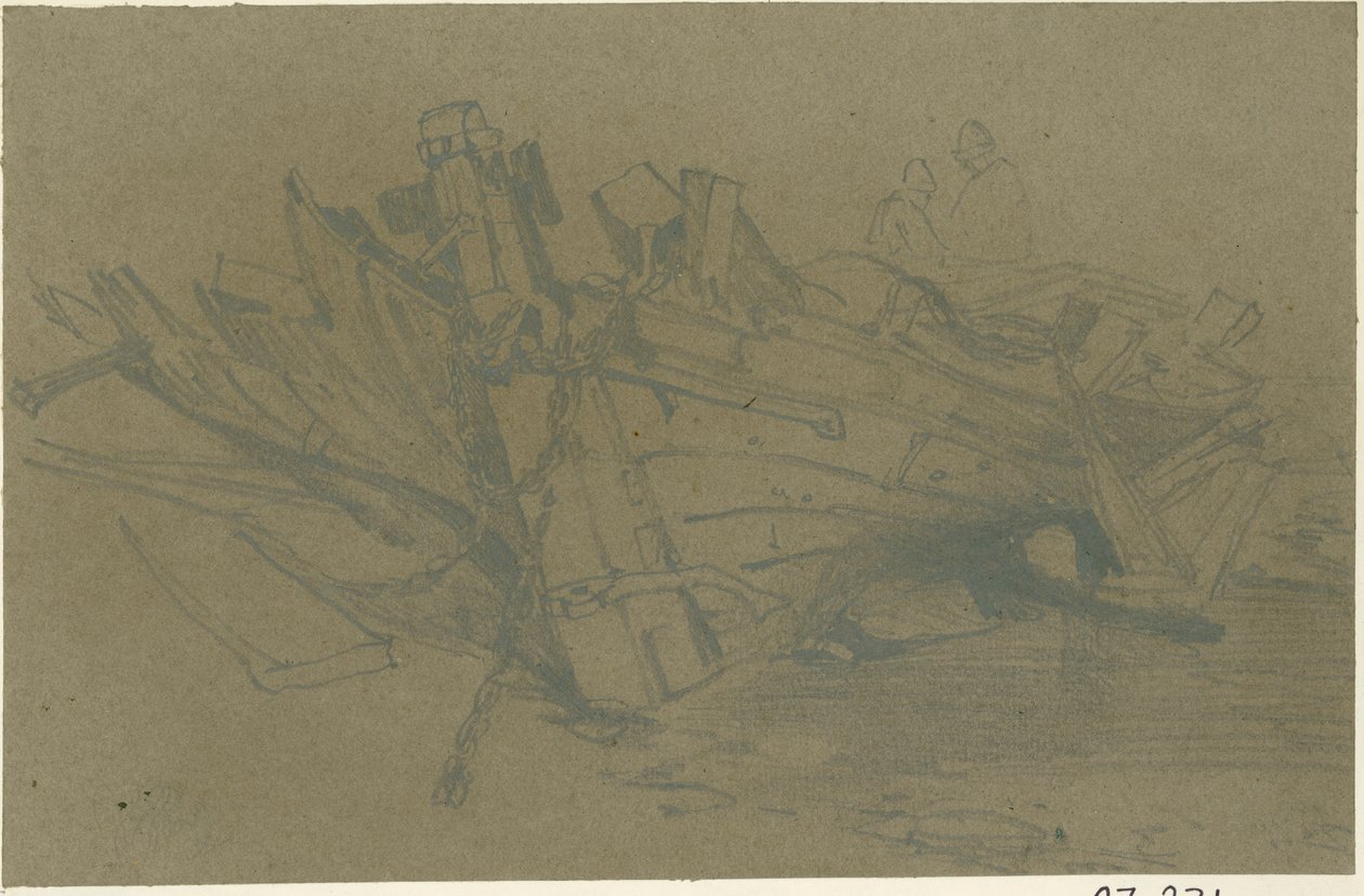 Un barco dañado de William James Muller