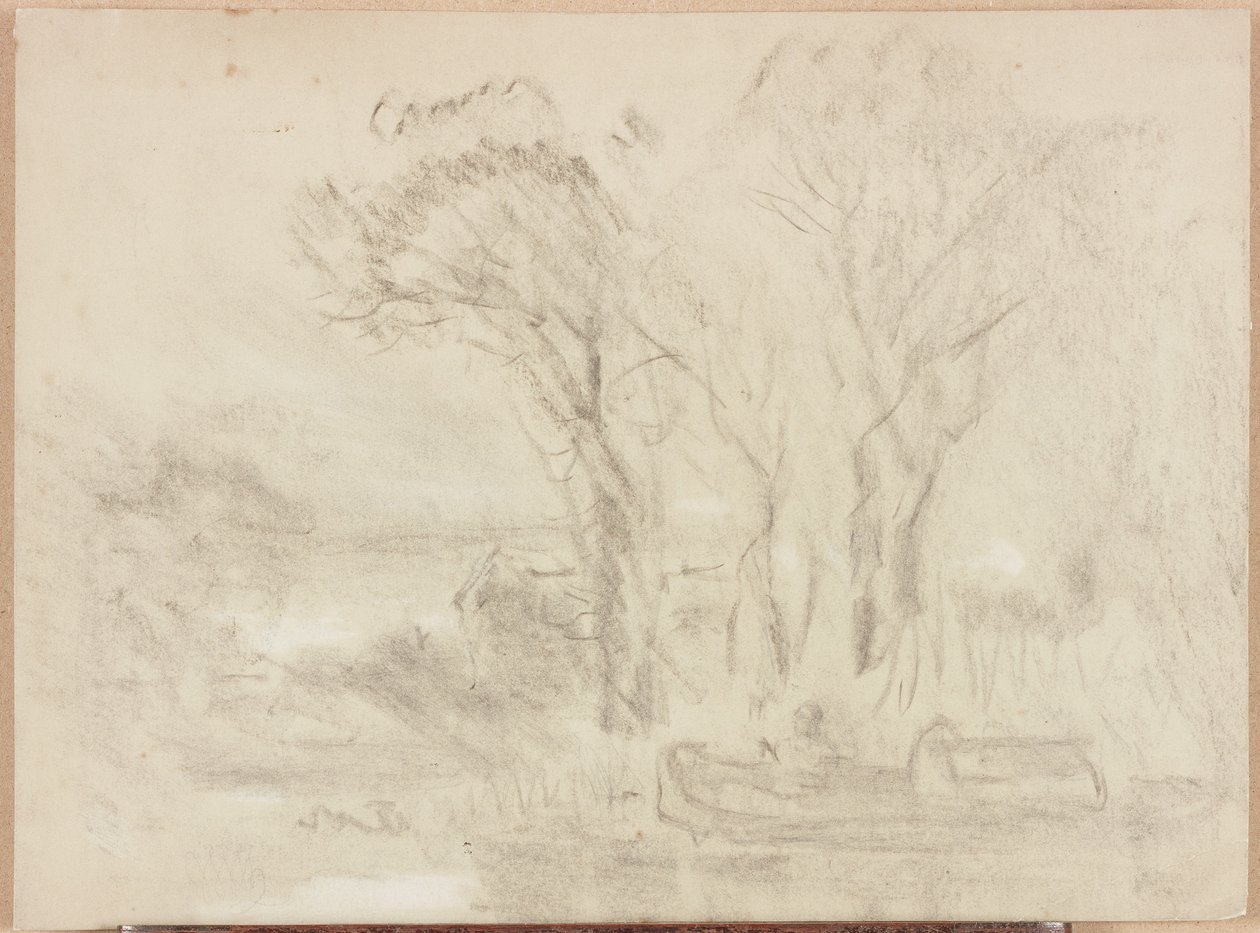 Paisaje con barco y figuras de William James Muller